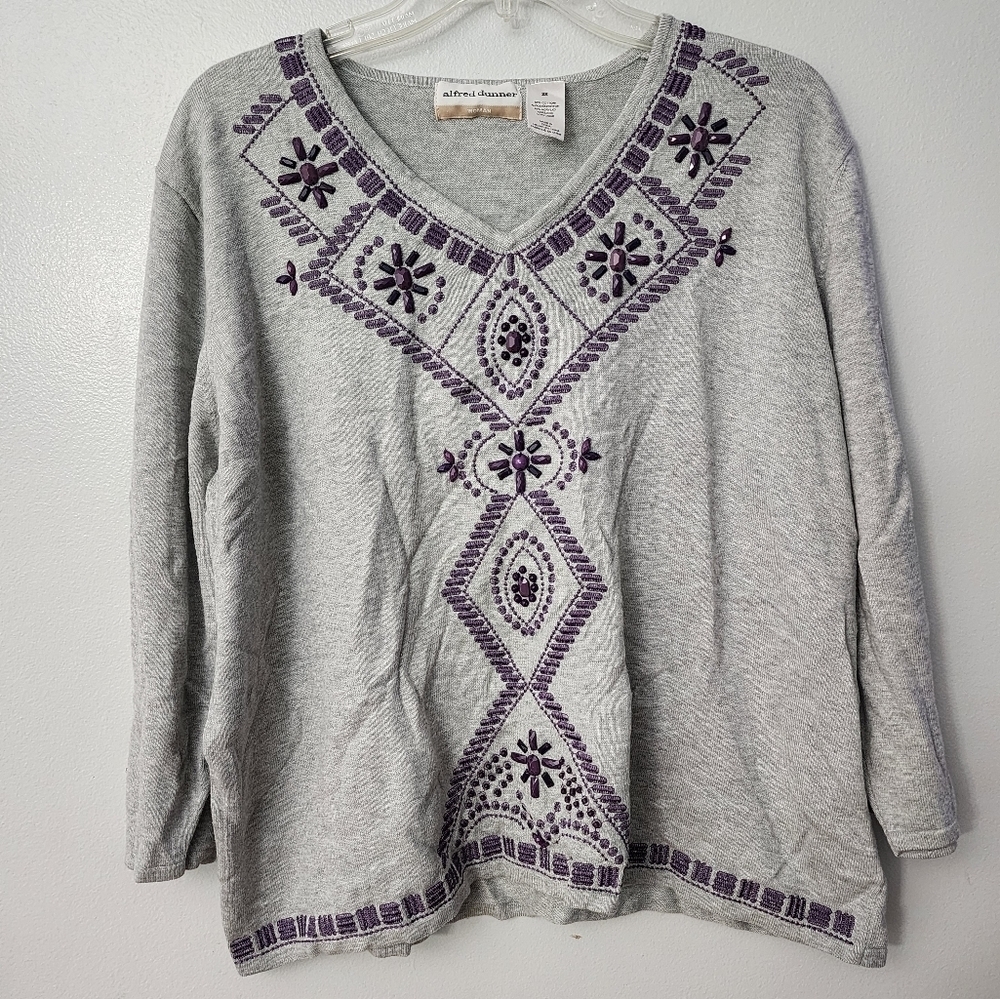 Alfred Dunner Beaded Embroidered Top 2X Purple